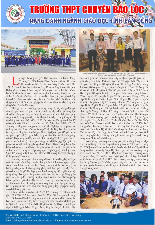 Thủ tưởng Chính phủ tặng cờ thi đua cho trường THPT Chuyên Bảo Lộc