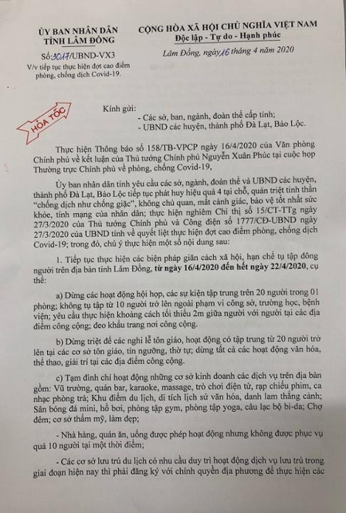 Lâm Đồng: tiếp tục thực hiện đợt cao điểm phòng chống dịch Covid-19