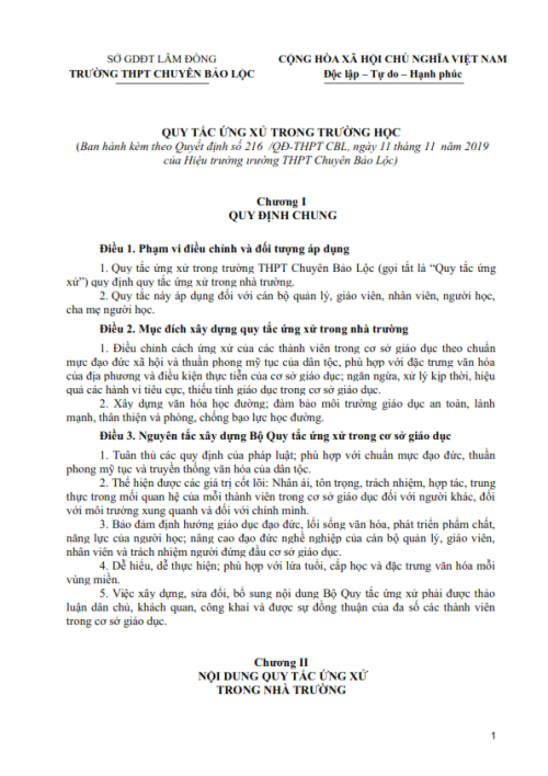 QUY TẮC ỨNG XỬ TRONG TRƯỜNG HỌC