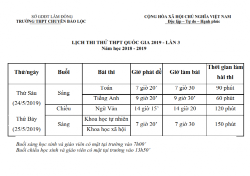 Thông báo: Lịch thi thử tốt nghiệp THPT lần 3